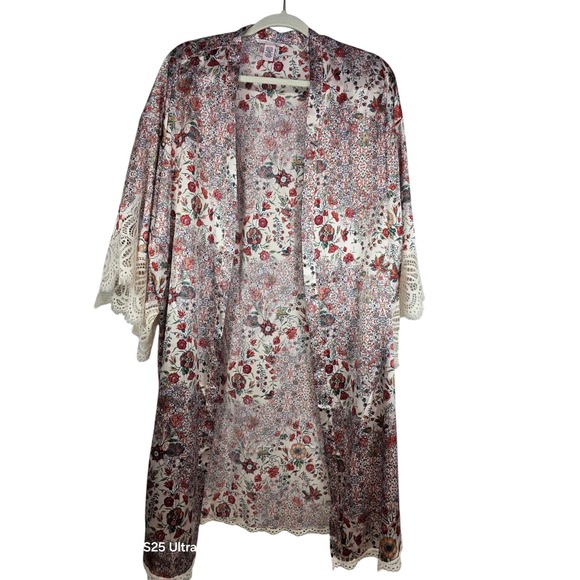 Victoria's Secret Other - Victorias Secret Womens XS S Satin Floral Lace Trim Open Front Kimono Robe
